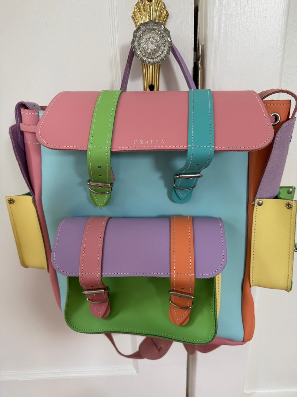 Grafea Multicolor Pastel Leather Backpack - Pink, Blue, Green, Purple